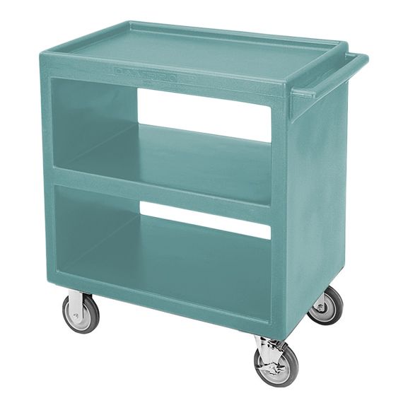 Cambro Open Service Cart w/ Three 20 x 27 Shelves, 4 Swivel, Gran Grn