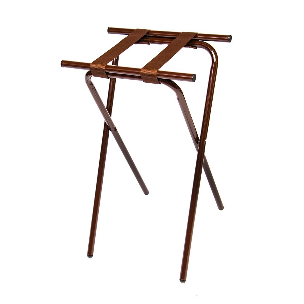 Central Specialties Deluxe Steel 31"H Tray Stand w/ Walnut Finish