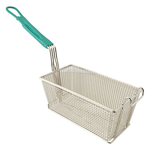 Fryer Basket w/ Teal Vinyl Coated Handle & Front Hook