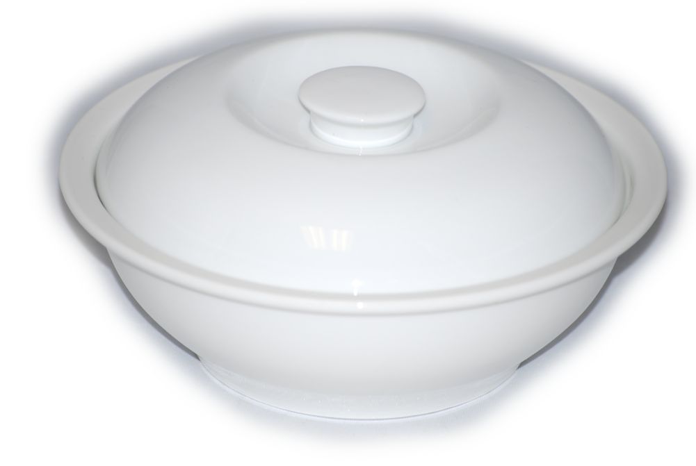 White Ceramic Casserole w/ Lid, 8-1/2"
