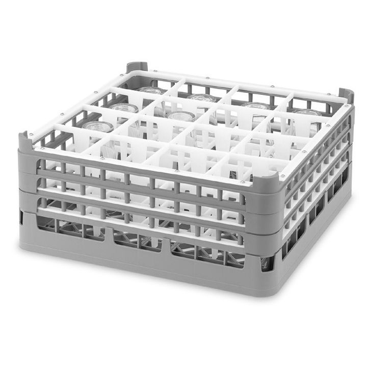 Full Size XX-Tall 16-Comp Glass Rack, Gray, 19-3/4 x 19-3/4 x 9-7/8