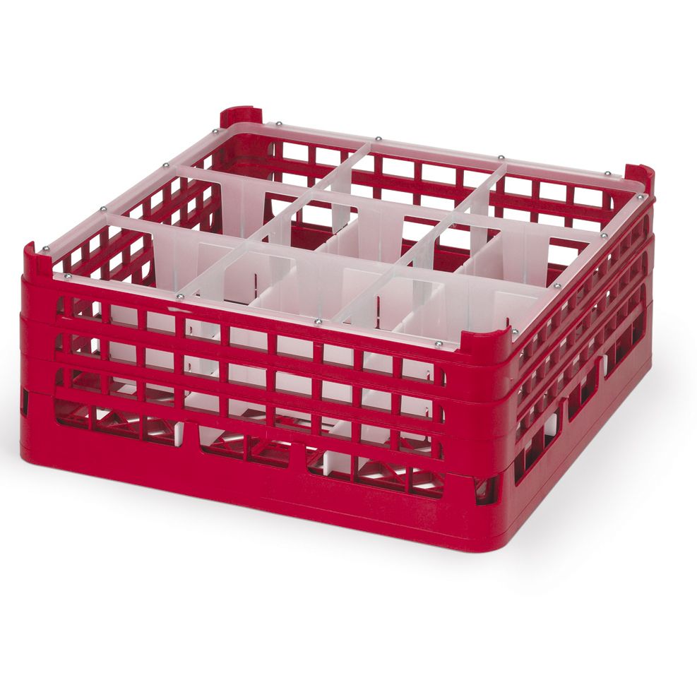 Full Size Short Plus 9-Compartment Glass Rack, Red