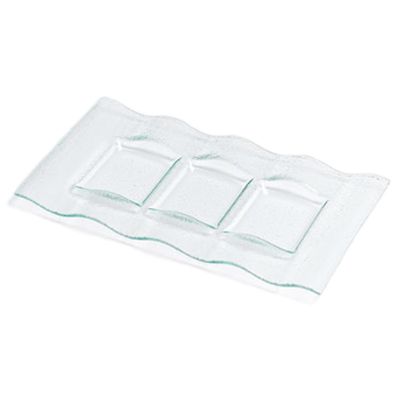 Steelite Creations Glass Rectangular 3-Compartment Ripple Plate