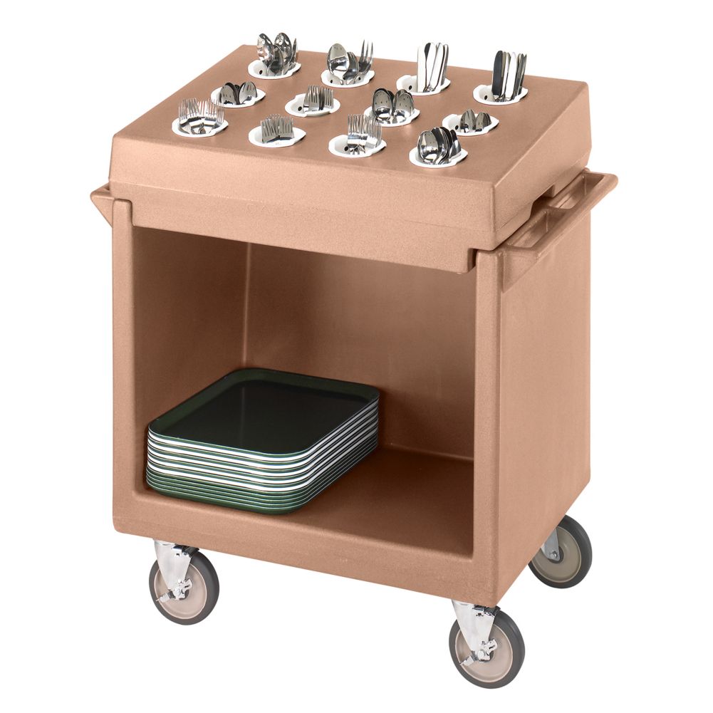 Cambro Coffee Beige Tray / Dish Cart w/ 12-Compartment Cutlery Rack