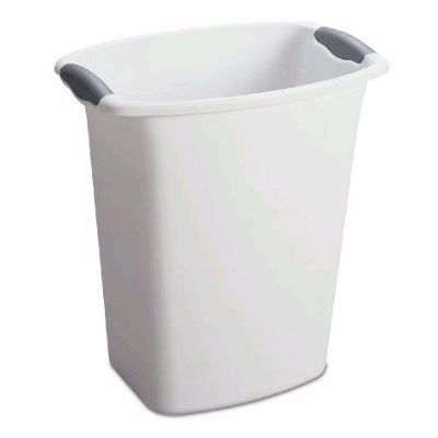 White 12 Qt Ultra Wastebasket w/ Gray Handles