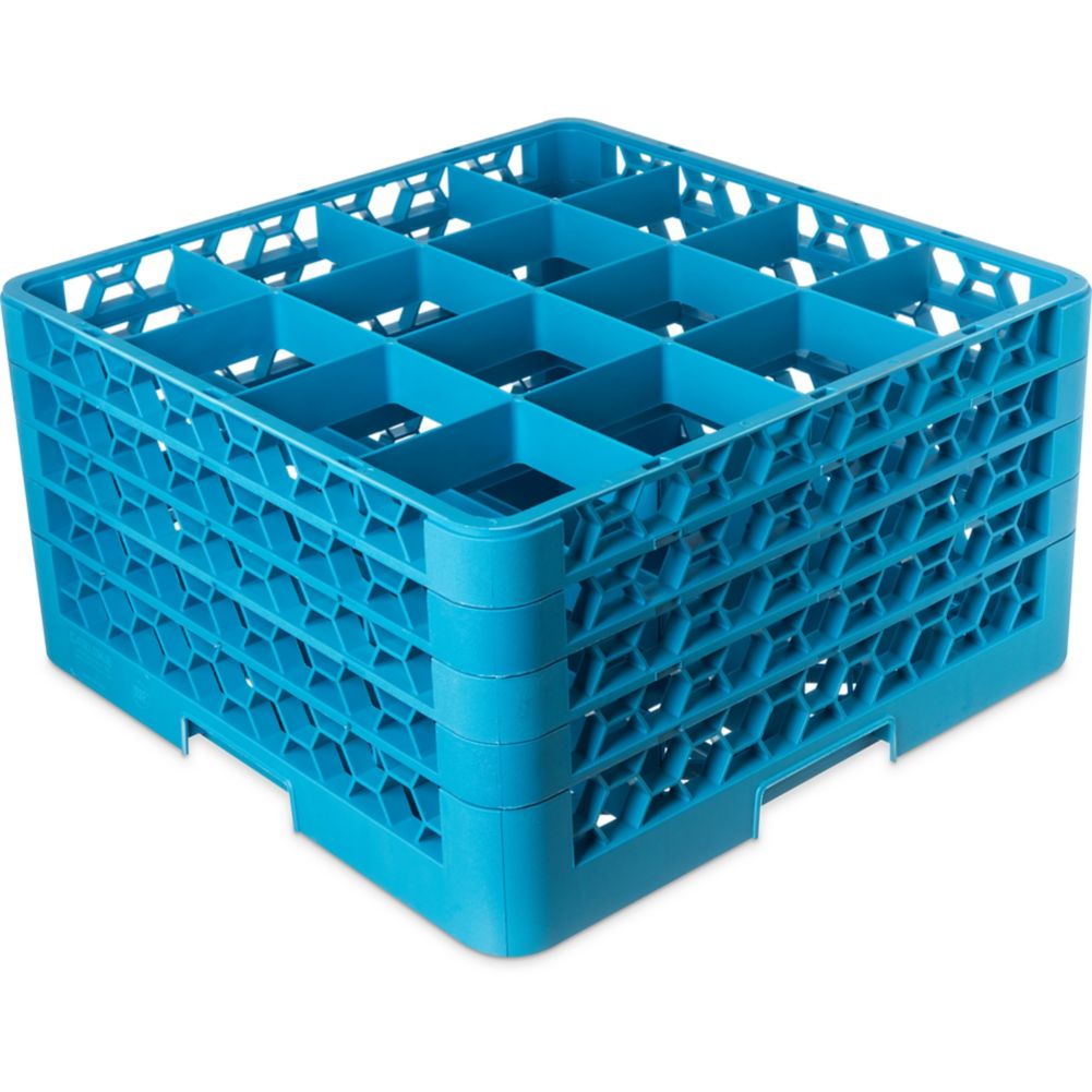 Carlisle&reg; OptiClean Blue 16 Compartment Glass Rack w/ 4 Extenders