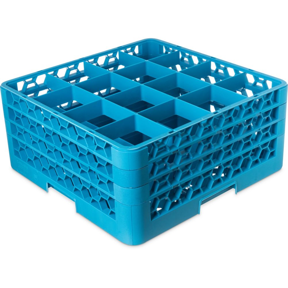 Carlisle&reg; OptiClean 16 Compartment Glass Rack w/ 3 Extenders, Blue