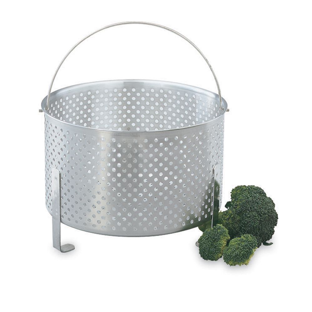 Perforated Footed Aluminum Basket w/ Handle, 9-5/8 Diam x 7 H
