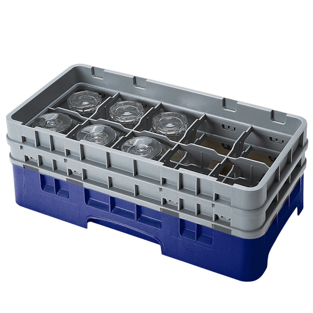 Cambro Camrack 10 Comp Half Size Glass Rack w/ 2 Extenders, Navy Blue