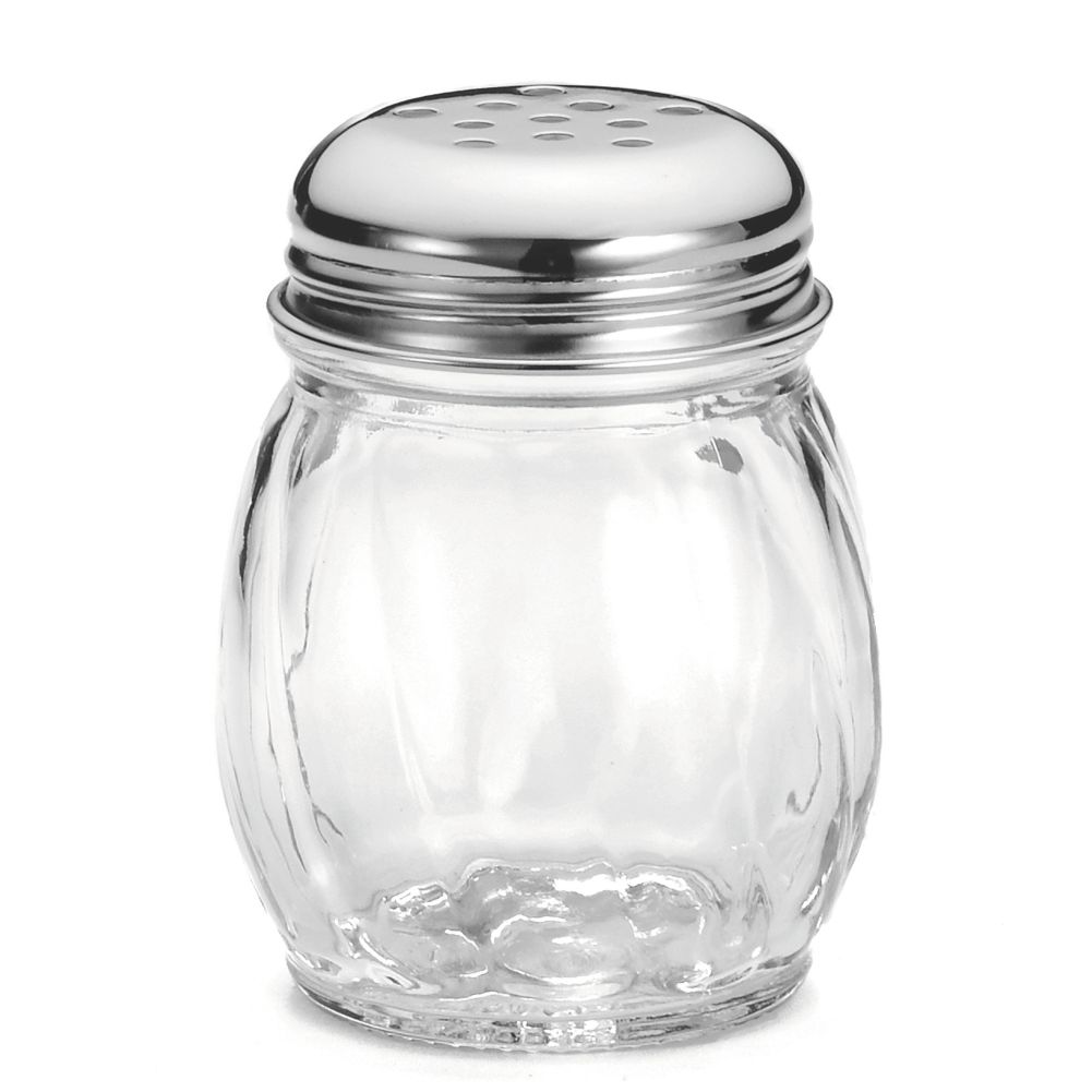 Tablecraft Swirl Glass 6 Oz Cheese Shaker with Perforated Chrome Lid