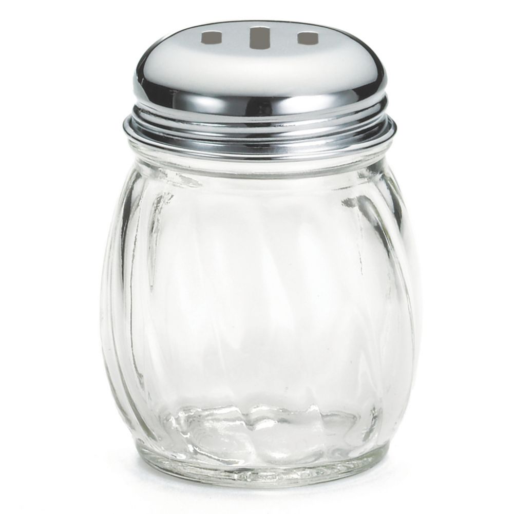 Tablecraft Swirl Glass 6 Oz Cheese Shaker with Slotted Chrome Lid