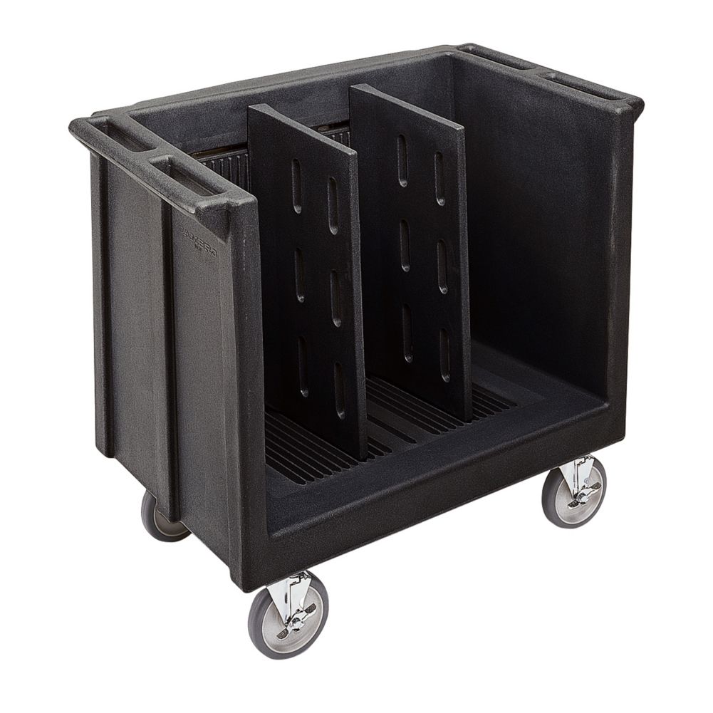 Cambro&reg; Black Adjustable Tray & Dish Cart with 2 Dividers