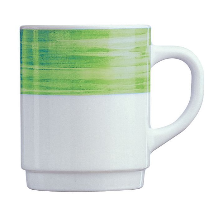 Cardinal Arcoroc Brush Opal&reg; 8 Oz. Stacking Mug with Green Rim