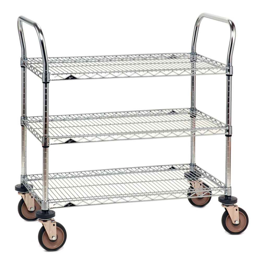 Metro&reg; SP Series 21 x 48 In. Chrome Finish Cart w/ 3-Wire Shelves