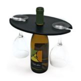 London Water/Wine Amenity Holder, Holds Bottle and Two Glasses, Black