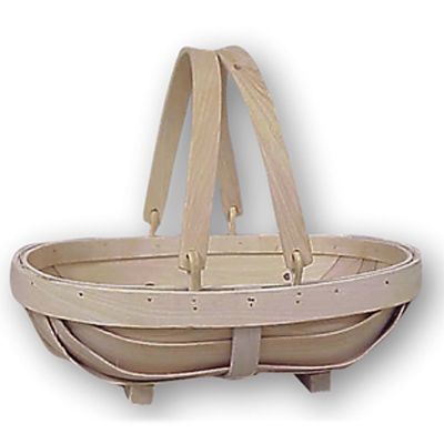 Oblong Wood Slat Basket w/ Drop Down Handles, 14 x 11 x 4