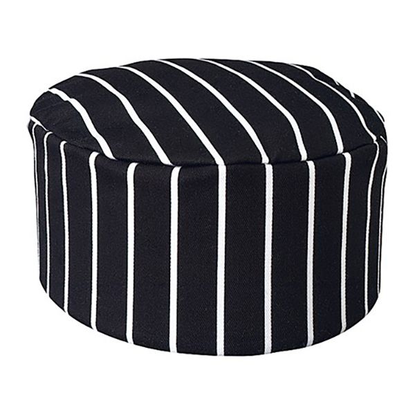 Chefwear&reg; Black Chalkstripe Chef Skull Cap