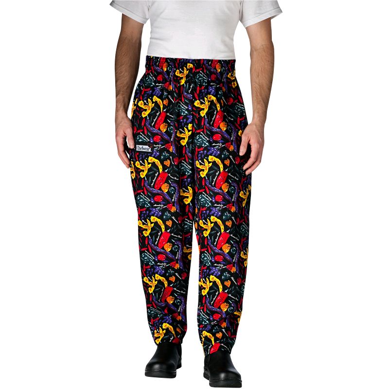 Chefwear&reg; XL Black Chile Pepper Baggy Chef Pants