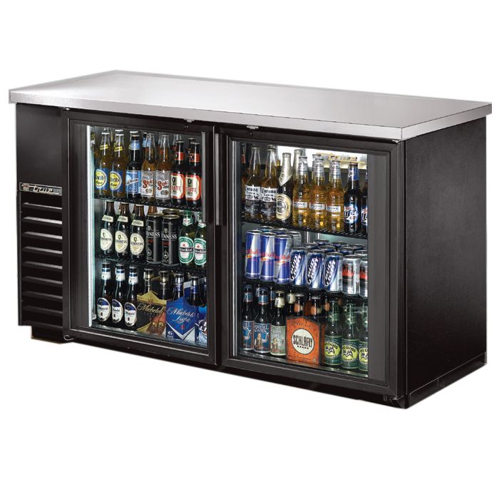 True&reg; Black 2-Glass Door Back Bar Cooler for 133 6-Packs