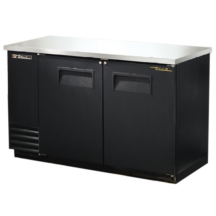 True&reg; Black 2-Solid Swing Door Back Bar Cooler for 2 Half Barrels