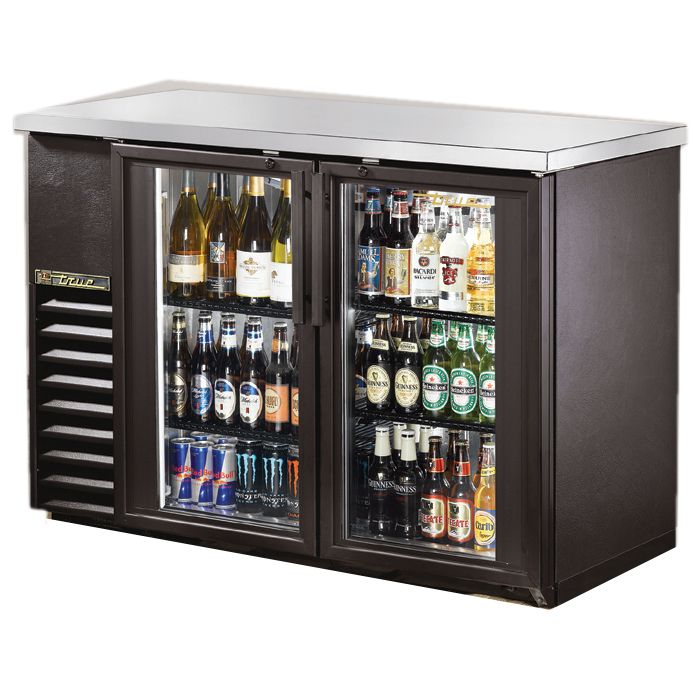 True&reg; Black 2-Glass Door Back Bar Cooler for 82 6-Packs