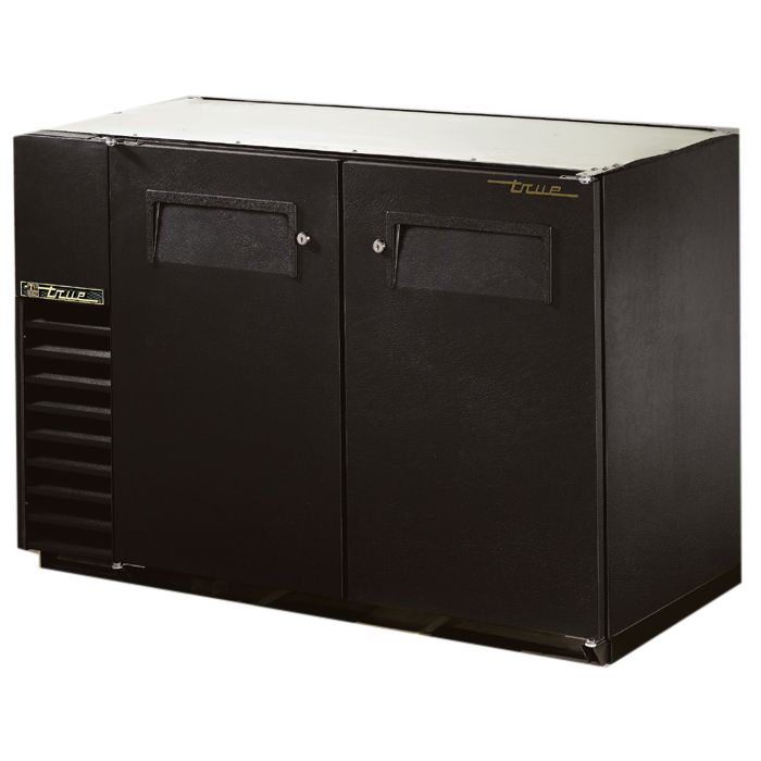 True&reg; Black 2-Solid Door 4-Shelf Back Bar Cooler for 82 6-Packs