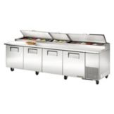 True&reg; 4-Door 8-Shelf S/S Pizza Prep Table w/ White Alum. Interior