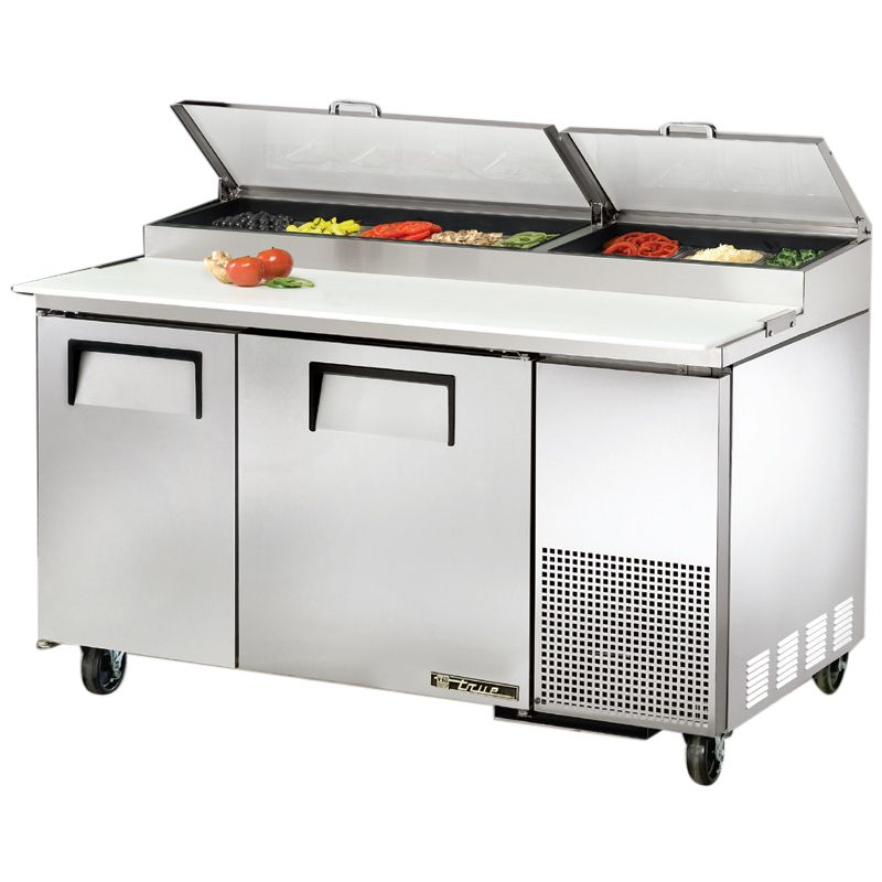 True&reg; 2-Door 4-Shelf S/S Pizza Prep Table w/ White Alum. Interior
