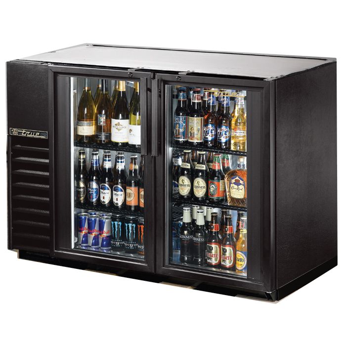 True&reg; Black 2-Swing Glass Door Back Bar Cooler for 82 6-Packs