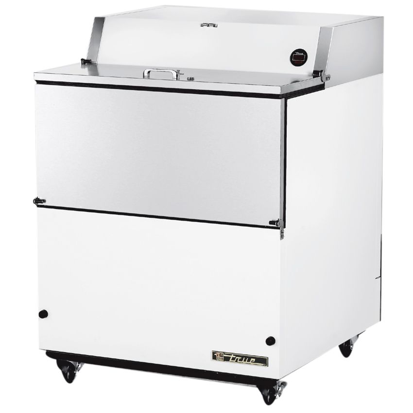 True&reg; 2-Door White Vinyl and S/S Milk Cooler w/ Aluminum Interior