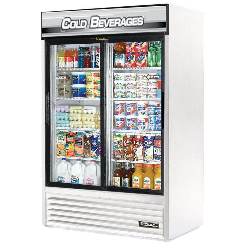 True&reg; White  Glass Door Merchandiser w/ Cold Beverage Sign, 45 CF