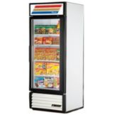 True&reg; White Glass Door Merchandiser Freezer w/ True Stripe Sign