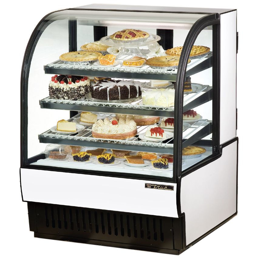 True&reg; White Curved Glass Refrigerated Bakery Case, 19 Cubic Ft