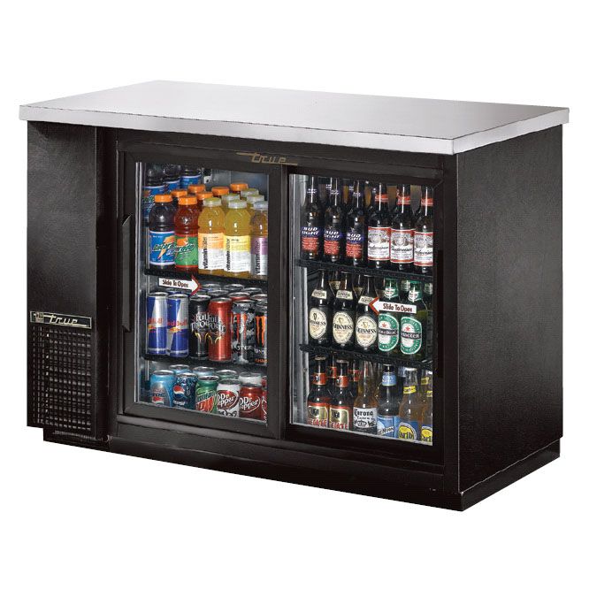 True&reg; Black 2-Sliding Glass Door Back Bar Cooler for 48 6-Packs