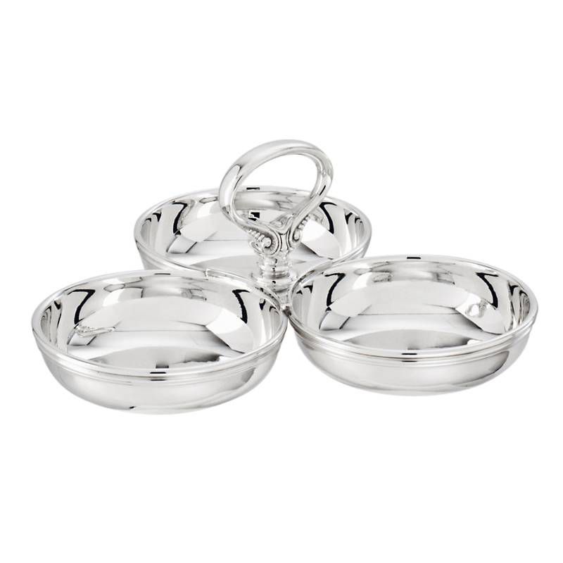 Silver Plated Relish Dish w/ Three Compartments, 4D x 3-1/2