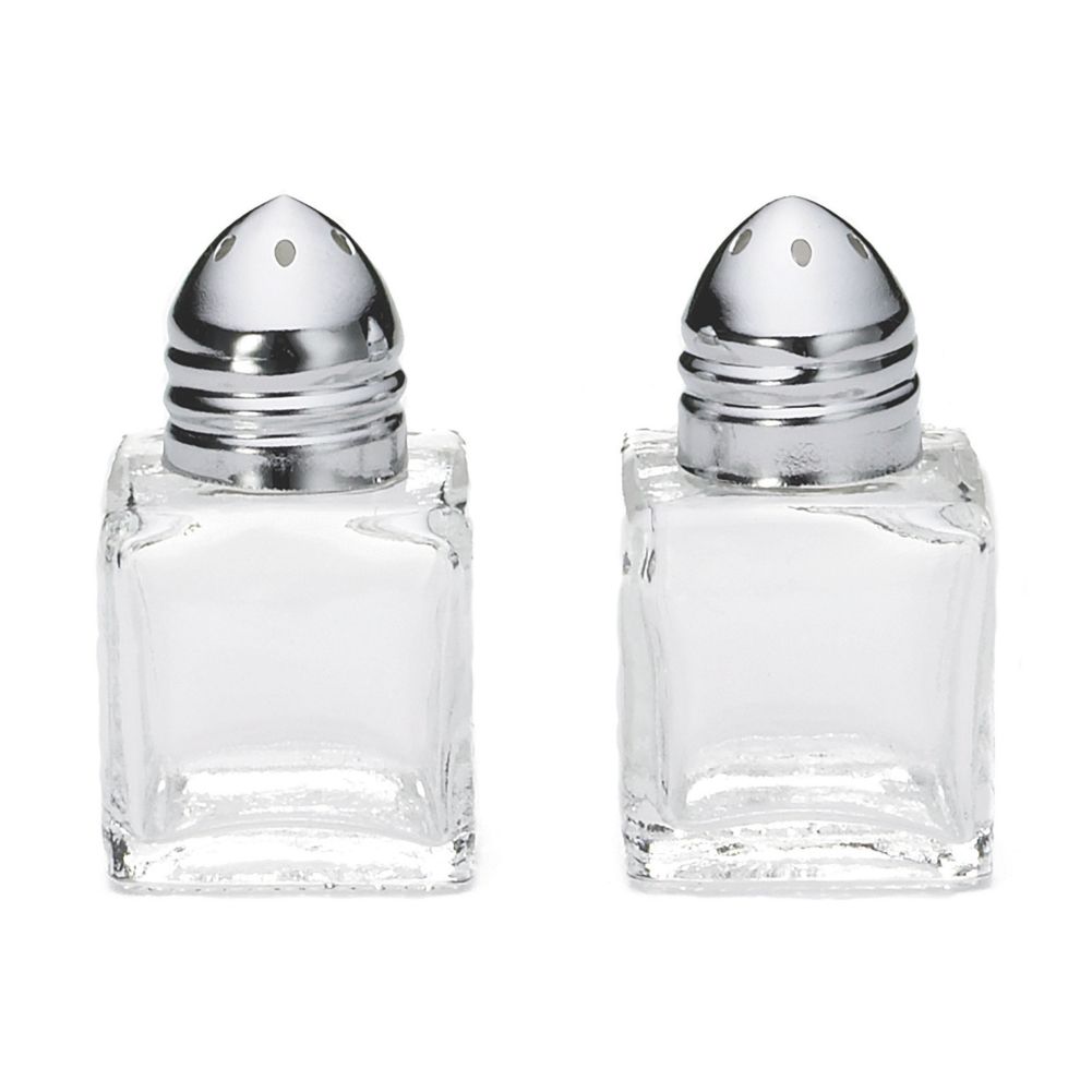 Tablecraft Cube Glass .5 Oz Salt / Pepper Shakers w/ Chrome Plated Top