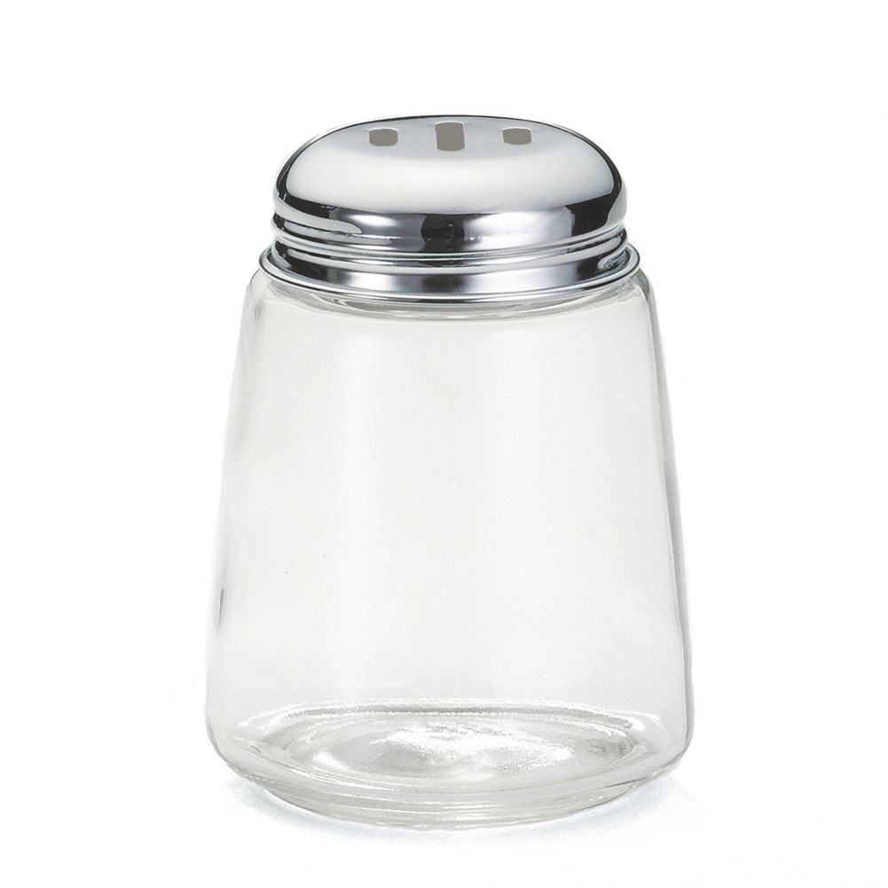 Tablecraft Modern Glass 8 Oz Shaker with Chrome Slotted Lid