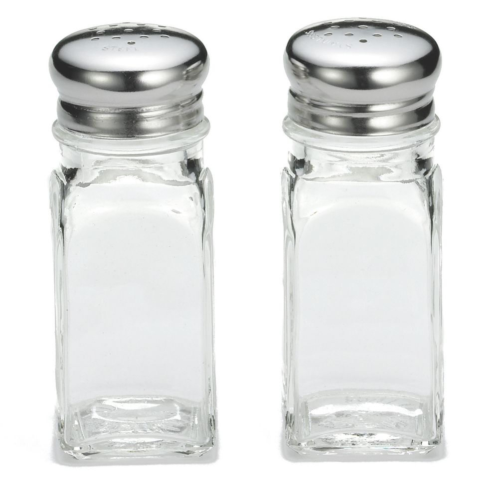 Tablecraft 2 Oz Square Glass Salt & Pepper Shakers with S/S Tops
