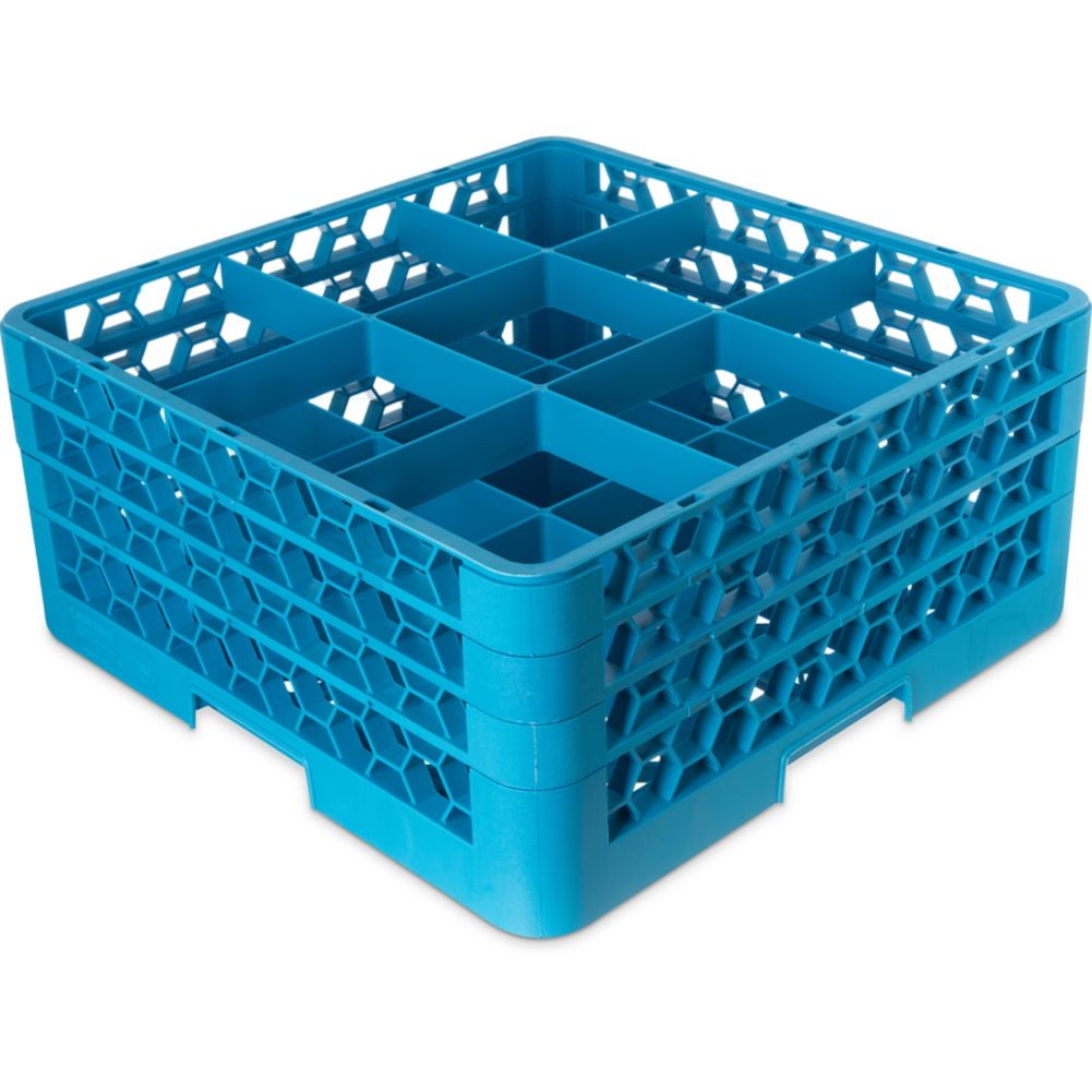 Carlisle&reg; OptiClean Blue 9 Compartment Glass Rack w/ 3 Extenders