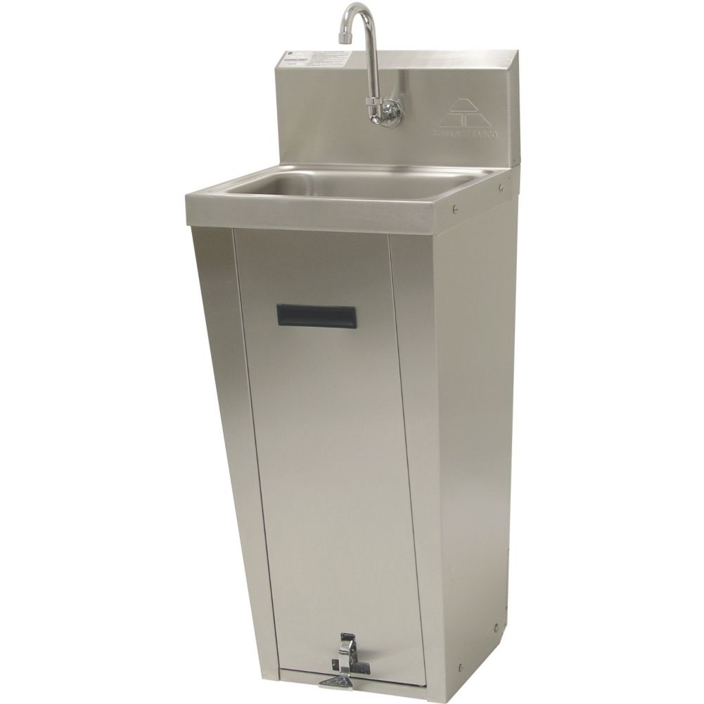 Pedestal Base S/S Hand Sink w/ Splash Mounted Faucet & Basket Drain