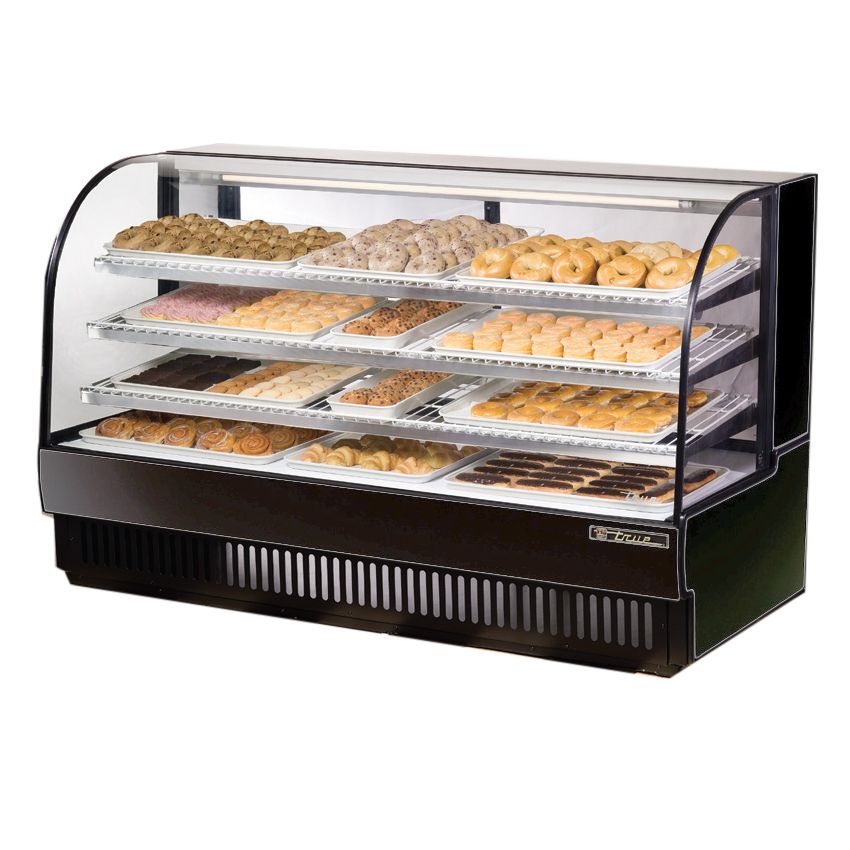 True&reg; Black Curved Glass Dry Bakery Display Case, 37 Cubic Ft