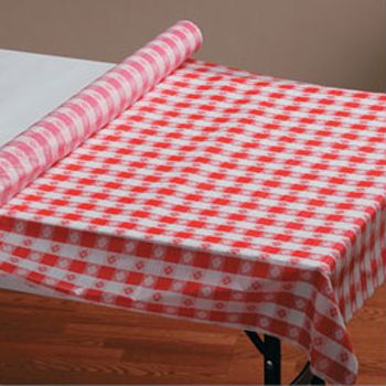 Hoffmaster&reg; 40" x 300' Red Gingham Plastic Roll Table Cover