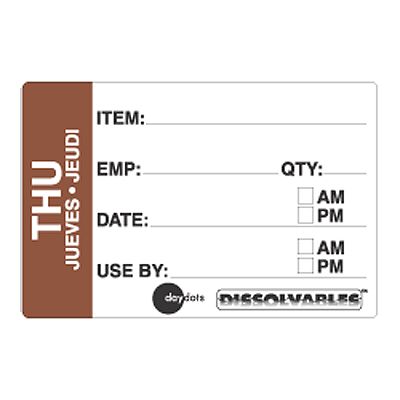 Dissolvable Trilingual Brown 2 x 3 Label, Thursday, Roll/250