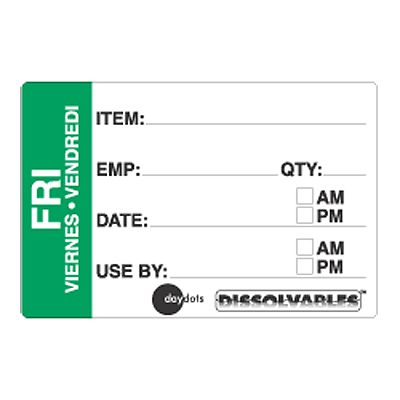 Dissolvable Trilingual Green 2 x 3 Label, Friday, Roll/250