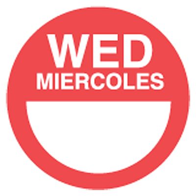 Cold Temp Bilingual 2" Label, "Wednesday", Roll/1000