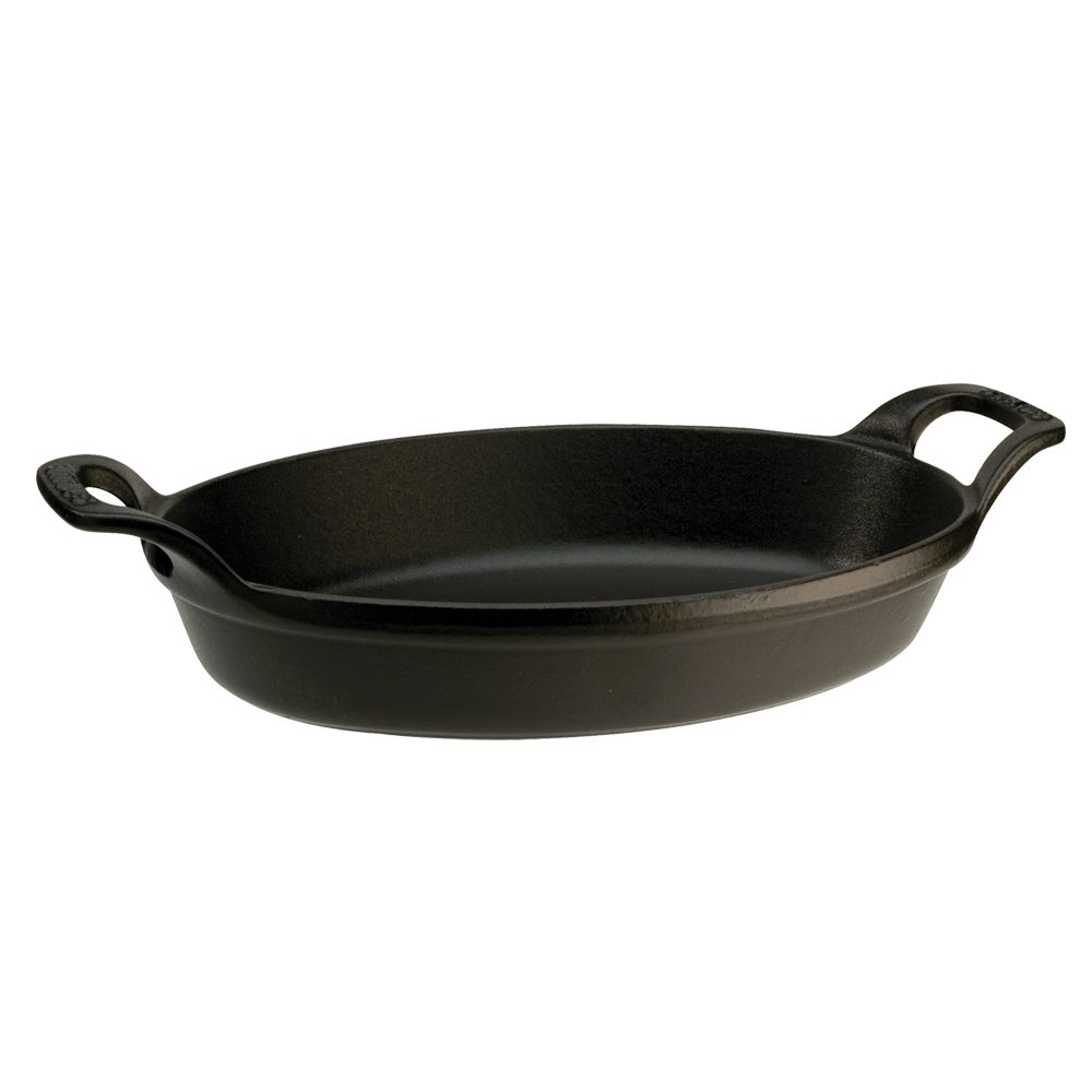 Black Matte Oval Cast Iron 1.5 Qt Roasting Dish, 11" x 8"