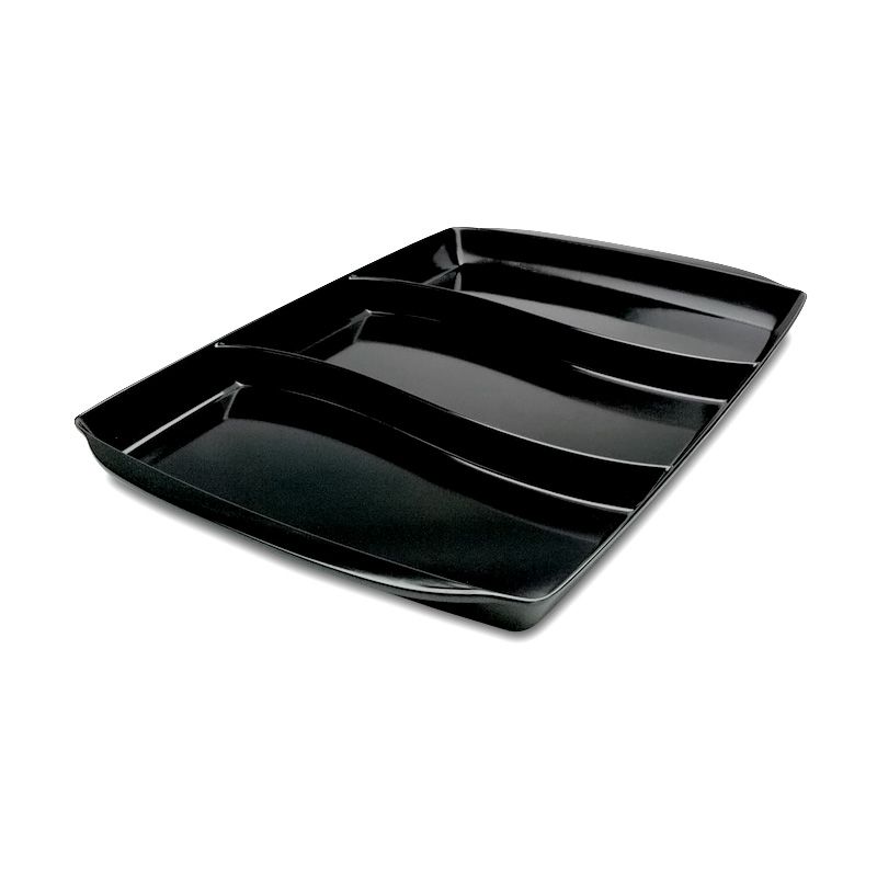 Delfin 18 Qt. Black Rectangular 3-Compartment Bowl