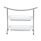 Rectangular Pewter 2-Tier Metal Stand w/ Porcelain Platters