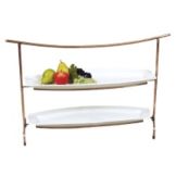Rectangular Copper 2-Tier Metal Stand w/ Porcelain Platters