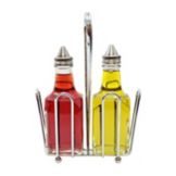 Tablecraft 6 Oz Glass Oil / Vinegar Bottle Set with Chrome Plated Rack
